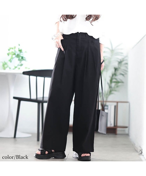 GOLDJAPAN(ゴールドジャパン)の「ストレッチツイルタックセミワイドパンツ【大きいサイズ対応】(その他パンツ・レディース・ネイビー/ブラック/カーキ・LL/3L/4L/5L)」の9枚目の写真
