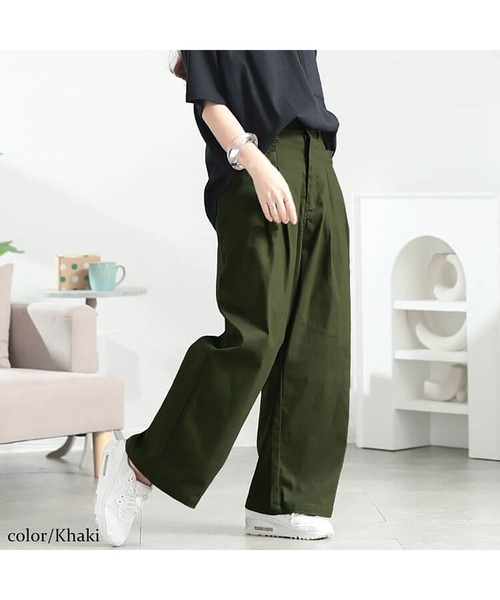 GOLDJAPAN(ゴールドジャパン)の「ストレッチツイルタックセミワイドパンツ【大きいサイズ対応】(その他パンツ・レディース・ネイビー/ブラック/カーキ・LL/3L/4L/5L)」の12枚目の写真