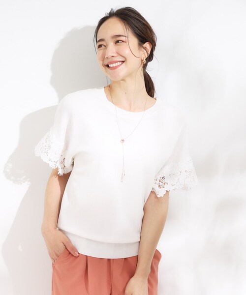 DRESKIP(ドレスキップ)の「【S-LL/ひんやり/UV/】大人上品な お袖レースニット(ニット/セーター・レディース・グリーン/ブラック/ブラウン系/オフホワイト・01/02/03/04)」の21枚目の写真