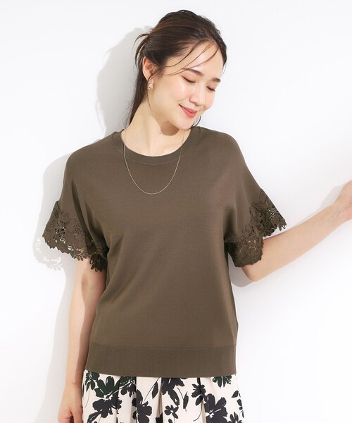 DRESKIP(ドレスキップ)の「【S-LL/ひんやり/UV/】大人上品な お袖レースニット(ニット/セーター・レディース・グリーン/ブラック/ブラウン系/オフホワイト・01/02/03/04)」の18枚目の写真