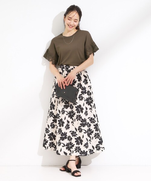 DRESKIP(ドレスキップ)の「【S-LL/ひんやり/UV/】大人上品な お袖レースニット(ニット/セーター・レディース・グリーン/ブラック/ブラウン系/オフホワイト・01/02/03/04)」の19枚目の写真