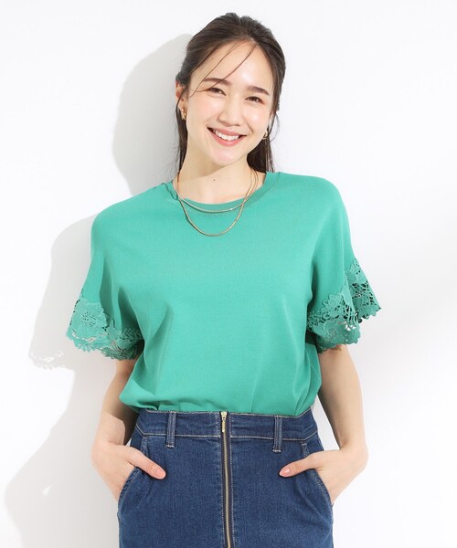 DRESKIP(ドレスキップ)の「【S-LL/ひんやり/UV/】大人上品な お袖レースニット(ニット/セーター・レディース・グリーン/ブラック/ブラウン系/オフホワイト・01/02/03/04)」の9枚目の写真