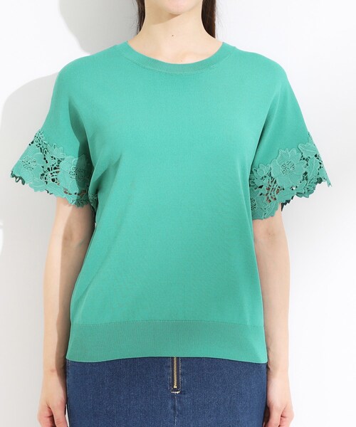 DRESKIP(ドレスキップ)の「【S-LL/ひんやり/UV/】大人上品な お袖レースニット(ニット/セーター・レディース・グリーン/ブラック/ブラウン系/オフホワイト・01/02/03/04)」の13枚目の写真