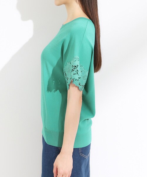 DRESKIP(ドレスキップ)の「【S-LL/ひんやり/UV/】大人上品な お袖レースニット(ニット/セーター・レディース・グリーン/ブラック/ブラウン系/オフホワイト・01/02/03/04)」の14枚目の写真