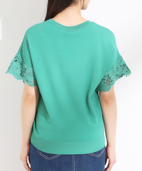 DRESKIP(ドレスキップ)の「【S-LL/ひんやり/UV/】大人上品な お袖レースニット(ニット/セーター・レディース・グリーン/ブラック/ブラウン系/オフホワイト・01/02/03/04)」の5枚目の写真