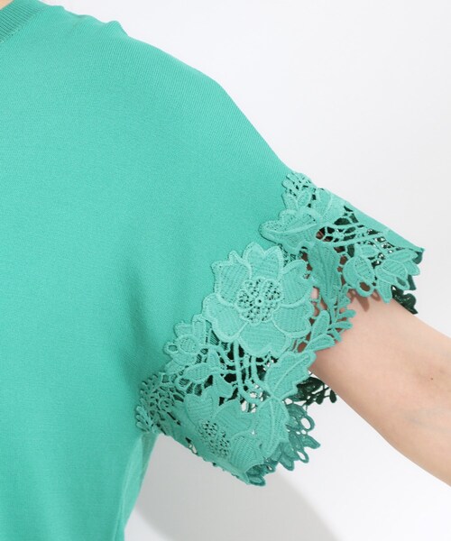 DRESKIP(ドレスキップ)の「【S-LL/ひんやり/UV/】大人上品な お袖レースニット(ニット/セーター・レディース・グリーン/ブラック/ブラウン系/オフホワイト・01/02/03/04)」の7枚目の写真