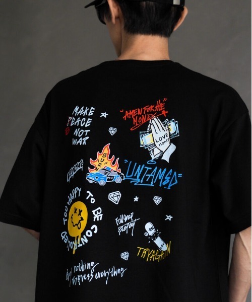 Leyline(レイライン)の「【Leyline】Scribble tee / 落書き風マルチグラフィック ビッグシルエットTシャツ(Tシャツ/カットソー・メンズ・ホワイト/ブラック・MEDIUM/LARGE/X-LARGE)」の4枚目の写真