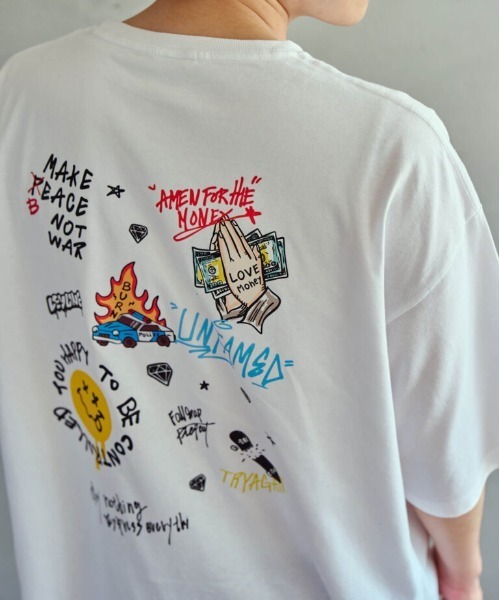 Leyline(レイライン)の「【Leyline】Scribble tee / 落書き風マルチグラフィック ビッグシルエットTシャツ(Tシャツ/カットソー・メンズ・ホワイト/ブラック・MEDIUM/LARGE/X-LARGE)」の8枚目の写真