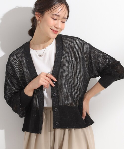 DRESKIP（ドレスキップ）の「キラッと光るラメとスパンコールが印象的 メッシュカーディガン（カーディガン/ボレロ・レディース・ブラック/ライトベージュ/アイボリー/オレンジ・00）」の2枚目の写真