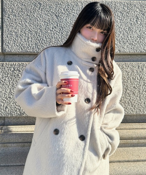 セール】シャギー 2WAYネック ミドル丈 コート（チェスターコート