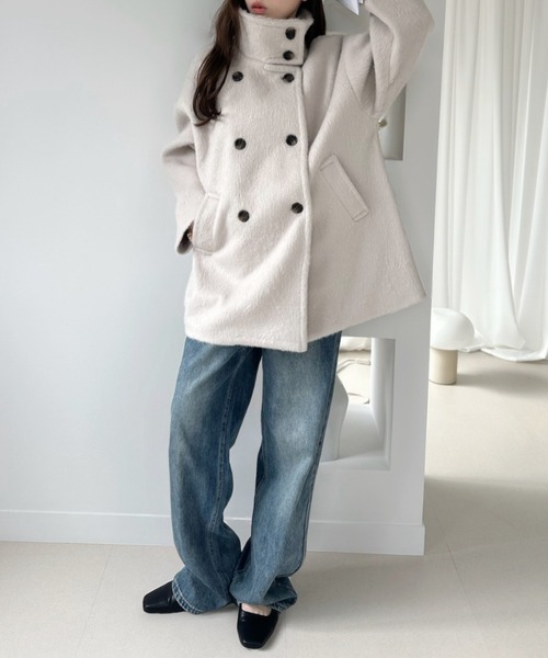 セール】シャギー 2WAYネック ミドル丈 コート（チェスターコート