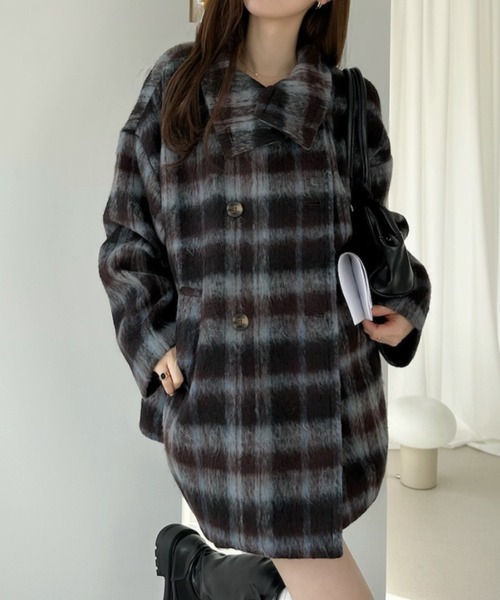 セール】シャギー 2WAYネック ミドル丈 コート（チェスターコート