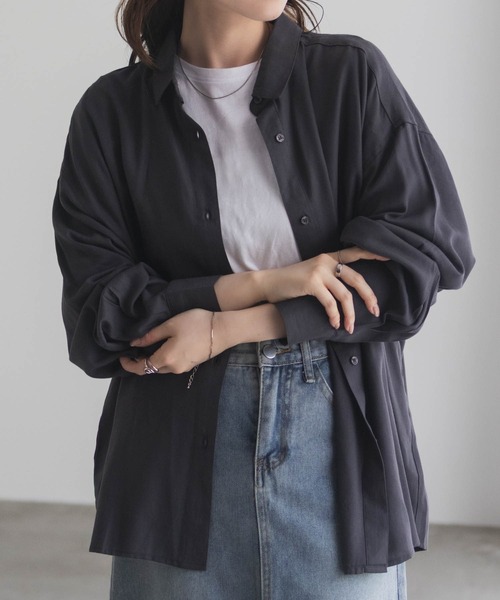 NAVY（ネイビー）の「nAvy バックタック前開きシャツ（シャツ/ブラウス・レディース・ダークグレー/ブラック/ホワイト/ベージュ/ネイビー・FREE）」の17枚目の写真