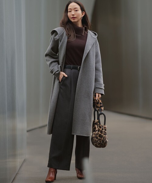 CRESCENT DUO グレー フード付き ロングコート CRESCENT DUO グレー フード付き ロングコート