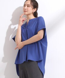 【S-LL】さらりとしたタッチが上品見え ワンボタンデザイン トップス