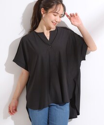 【S-LL】さらりとしたタッチが上品見え ワンボタンデザイン トップス