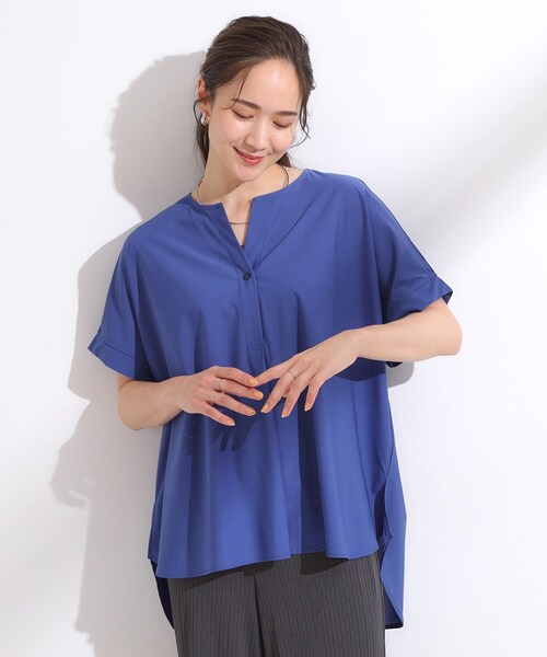 SHOO・LA・RUE(シューラルー)の「【S-LL】さらりとしたタッチが上品見え ワンボタンデザイン トップス(Tシャツ/カットソー・レディース・オフホワイト/ブルー系その他/ブラック・01/02/03/04)」の21枚目の写真