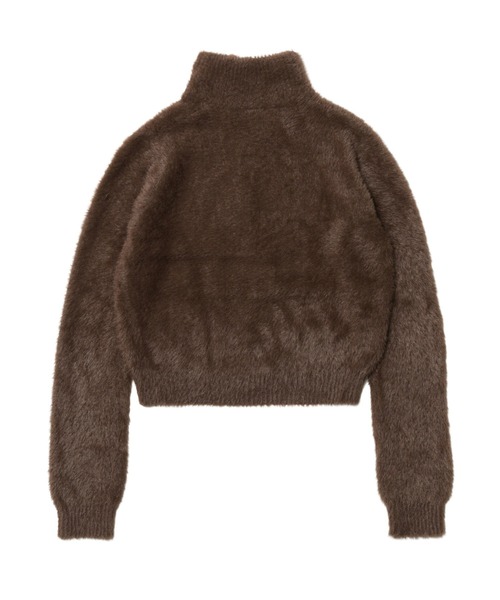 X-girl（エックスガール）の「LOGO JACQUARD ZIP UP SHAGGY KNIT TOP