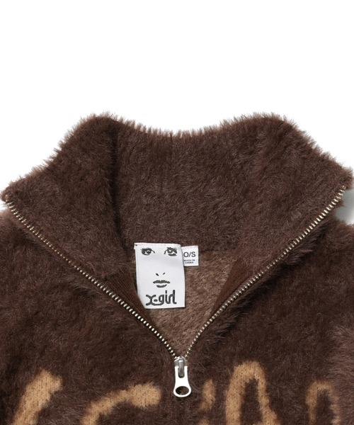 LOGO JACQUARD ZIP UP SHAGGY KNIT TOP（ニット/セーター）｜X-girl