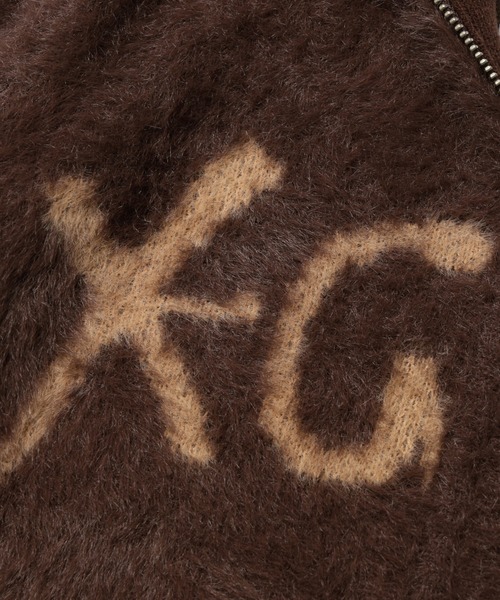 X-girl（エックスガール）の「LOGO JACQUARD ZIP UP SHAGGY KNIT TOP（ニット/セーター・レディース・ブラウン/ブラック/ライトブルー・ONE SIZE）」の7枚目の写真
