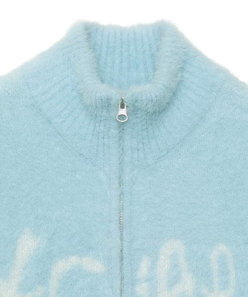 LOGO JACQUARD ZIP UP SHAGGY KNIT TOP（ニット/セーター）｜X-girl