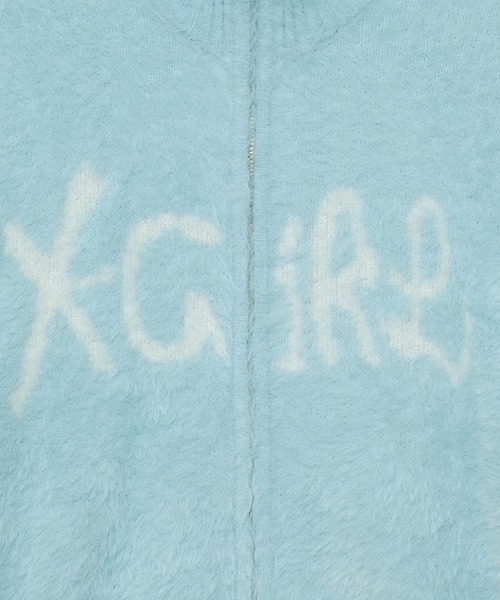 X-girl（エックスガール）の「LOGO JACQUARD ZIP UP SHAGGY KNIT TOP（ニット/セーター・レディース・ブラウン/ブラック/ライトブルー・ONE SIZE）」の13枚目の写真