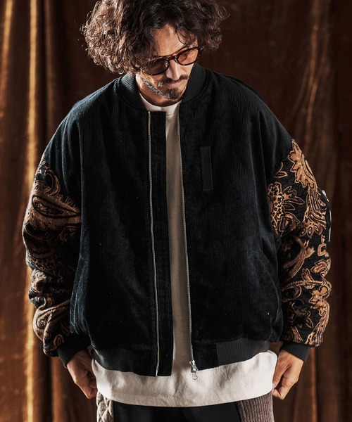 ANGENEHM(アンゲネーム)の「mj10981-Mixed Fabric Bomber Jacket ボンバージャケット(AG05-022acf)(ミリタリージャケット・メンズ・ブラック/サンドベージュ・M/S/L)」の5枚目の写真