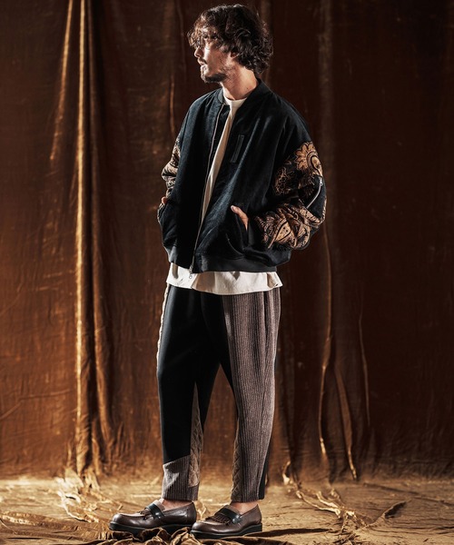 ANGENEHM(アンゲネーム)の「mj10981-Mixed Fabric Bomber Jacket ボンバージャケット(AG05-022acf)(ミリタリージャケット・メンズ・ブラック/サンドベージュ・M/S/L)」の6枚目の写真