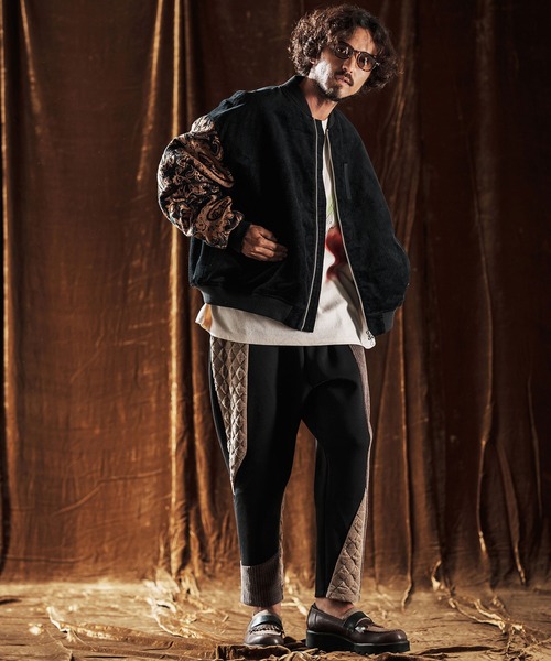 ANGENEHM(アンゲネーム)の「mj10981-Mixed Fabric Bomber Jacket ボンバージャケット(AG05-022acf)(ミリタリージャケット・メンズ・ブラック/サンドベージュ・M/S/L)」の7枚目の写真