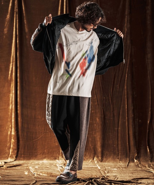 ANGENEHM(アンゲネーム)の「mj10981-Mixed Fabric Bomber Jacket ボンバージャケット(AG05-022acf)(ミリタリージャケット・メンズ・ブラック/サンドベージュ・M/S/L)」の8枚目の写真