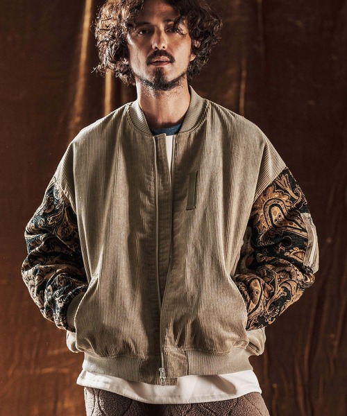 mj10981-Mixed Fabric Bomber Jacket ボンバージャケット(AG05-022acf