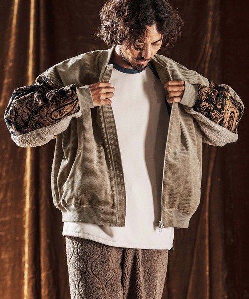 ANGENEHM(アンゲネーム)の「mj10981-Mixed Fabric Bomber Jacket ボンバージャケット(AG05-022acf)(ミリタリージャケット・メンズ・ブラック/サンドベージュ・M/S/L)」の11枚目の写真