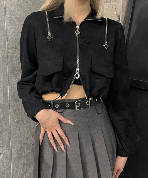 Figments(フィグメンツ)の「クロップドショルダーZIPトップ(Tシャツ/カットソー・レディース・ブラック/スミクロ・FREE)」の14枚目の写真