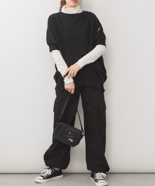 RCD(アールシーディー)の「袖脇オープンラウンドネック5分袖ニット(ニット/セーター・レディース・ブラック/グレイッシュベージュ/杢グレー/オフホワイト/ネイビー/ライトグレー・M-L/LL~3L)」の9枚目の写真