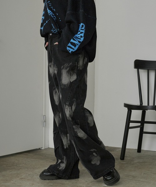Theater code（シアターコード）の「Bleach Design Curve Denim/ブリーチデザイン カーブデニム（デニムパンツ・レディース・ブラック・L/M）」の3枚目の写真