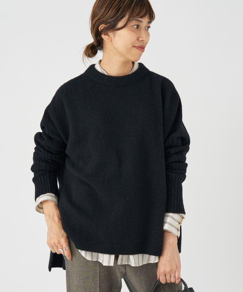 WEB限定/追加》ウールカシミヤ 脇スリットクルーネックプルオーバー