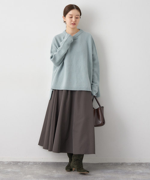 WEB限定/追加》ウールカシミヤ 脇スリットクルーネックプルオーバー