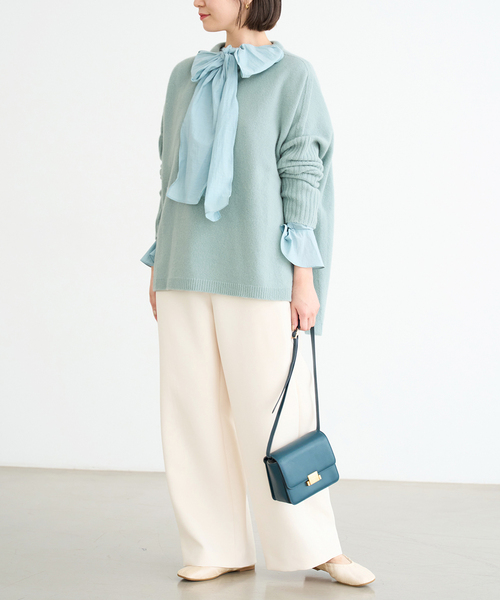 WEB限定/追加》ウールカシミヤ 脇スリットクルーネックプルオーバー