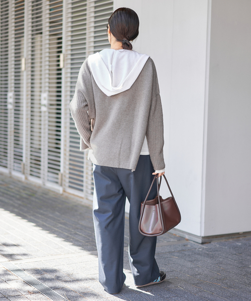 WEB限定/追加》ウールカシミヤ 脇スリットクルーネックプルオーバー