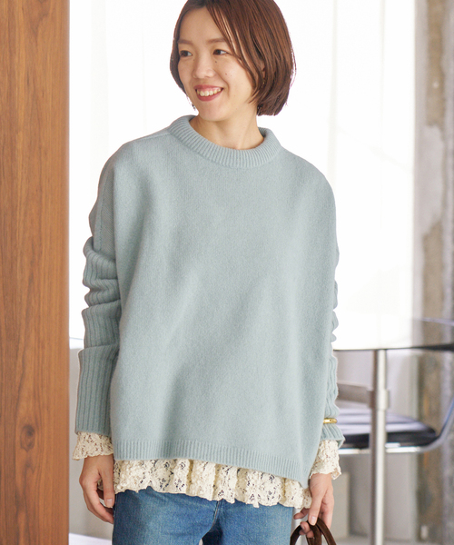 WEB限定/追加》ウールカシミヤ 脇スリットクルーネックプルオーバー