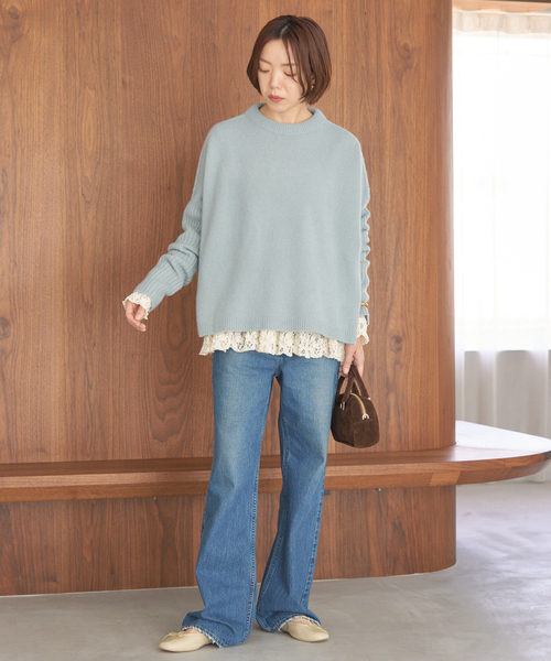 WEB限定/追加》ウールカシミヤ 脇スリットクルーネックプルオーバー