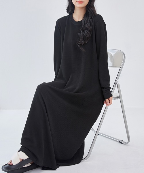 Lace Ladies(レースレディース)の「ソリッドカラー Aライン 長袖 マキシ ワンピース(ワンピース・レディース・ブラック/ブラウン/グレー/モカ・FREE/S)」の8枚目の写真