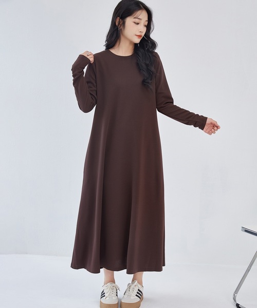Lace Ladies(レースレディース)の「ソリッドカラー Aライン 長袖 マキシ ワンピース(ワンピース・レディース・ブラック/ブラウン/グレー/モカ・FREE/S)」の9枚目の写真