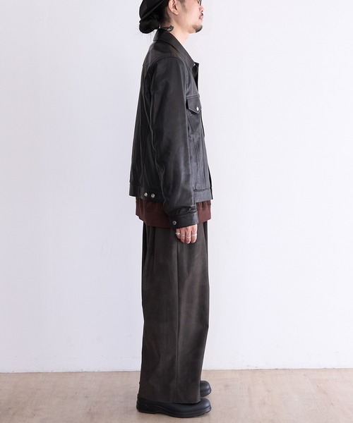 A LEATHER(エーレザー)の「A LEATHER TRUCKER JACKET (AMJ2505)(その他アウター・メンズ・キャメル/ブラック・56/58)」の9枚目の写真