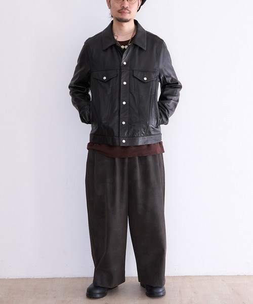 A LEATHER(エーレザー)の「A LEATHER TRUCKER JACKET (AMJ2505)(その他アウター・メンズ・キャメル/ブラック・56/58)」の10枚目の写真