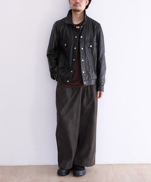 A LEATHER(エーレザー)の「A LEATHER TRUCKER JACKET (AMJ2505)(その他アウター・メンズ・キャメル/ブラック・56/58)」の12枚目の写真