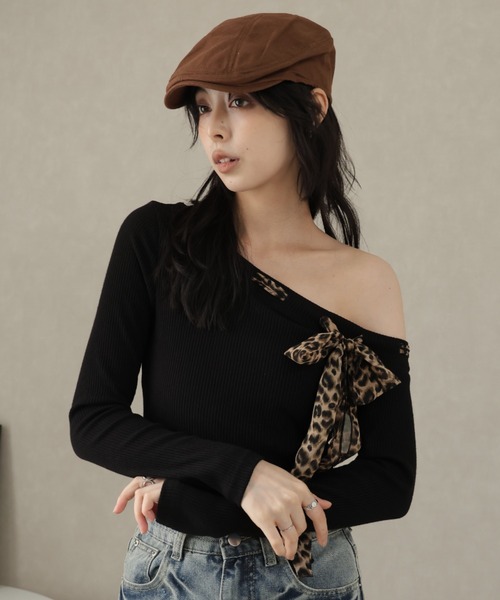 Ulysses(ユリシス)の「レオパードリボンオフショルリブトップス(Tシャツ/カットソー・レディース・ブラック・S/M)」の4枚目の写真