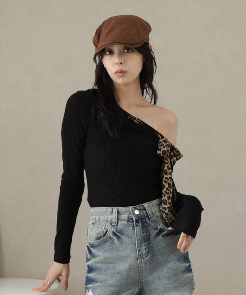 Ulysses(ユリシス)の「レオパードリボンオフショルリブトップス(Tシャツ/カットソー・レディース・ブラック・S/M)」の5枚目の写真