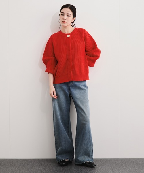 le cercle ADAM ET ROPE'(ルセルクルアダムエロペ)の「メタルボタン片畔ニットカーデ(カーディガン/ボレロ・レディース・ネイビー/レッド系その他2/グレー・FREE)」の8枚目の写真