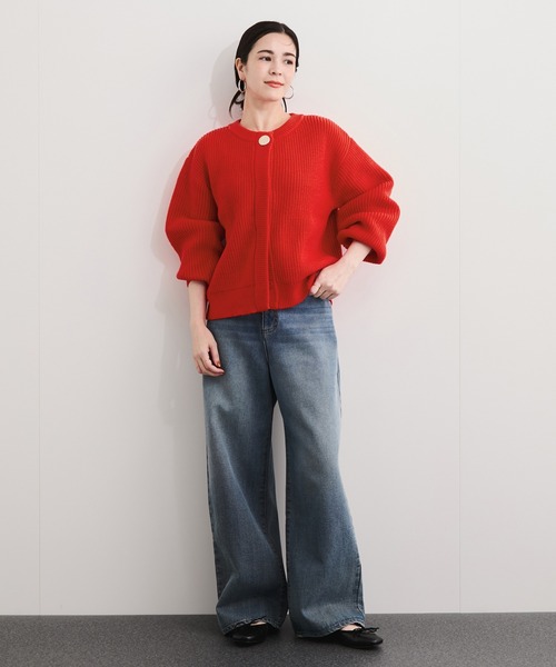 le cercle ADAM ET ROPE'(ルセルクルアダムエロペ)の「メタルボタン片畔ニットカーデ(カーディガン/ボレロ・レディース・ネイビー/レッド系その他2/グレー・FREE)」の9枚目の写真